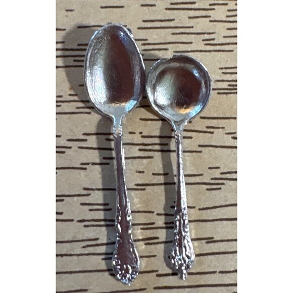 Vtg Marx Little Hostess Dollhouse Miniature Silverware Set Fork Knife 2 Spoons - Picture 3 of 5